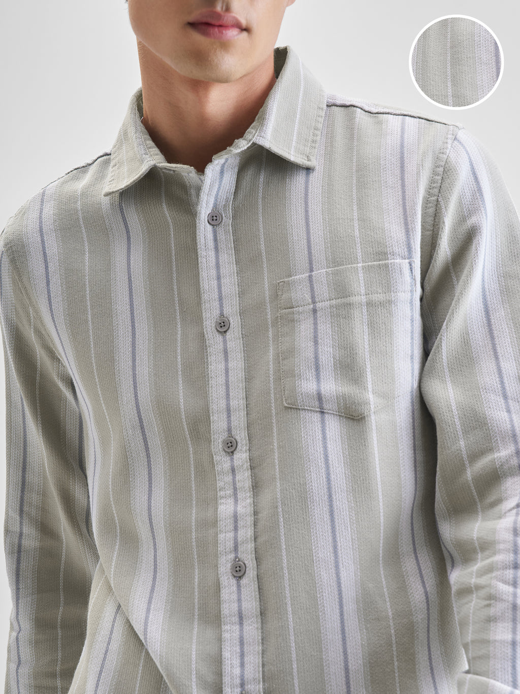 Highlander Men Olive Striped Slim Fit Casual Shirt - Olive - Image 5