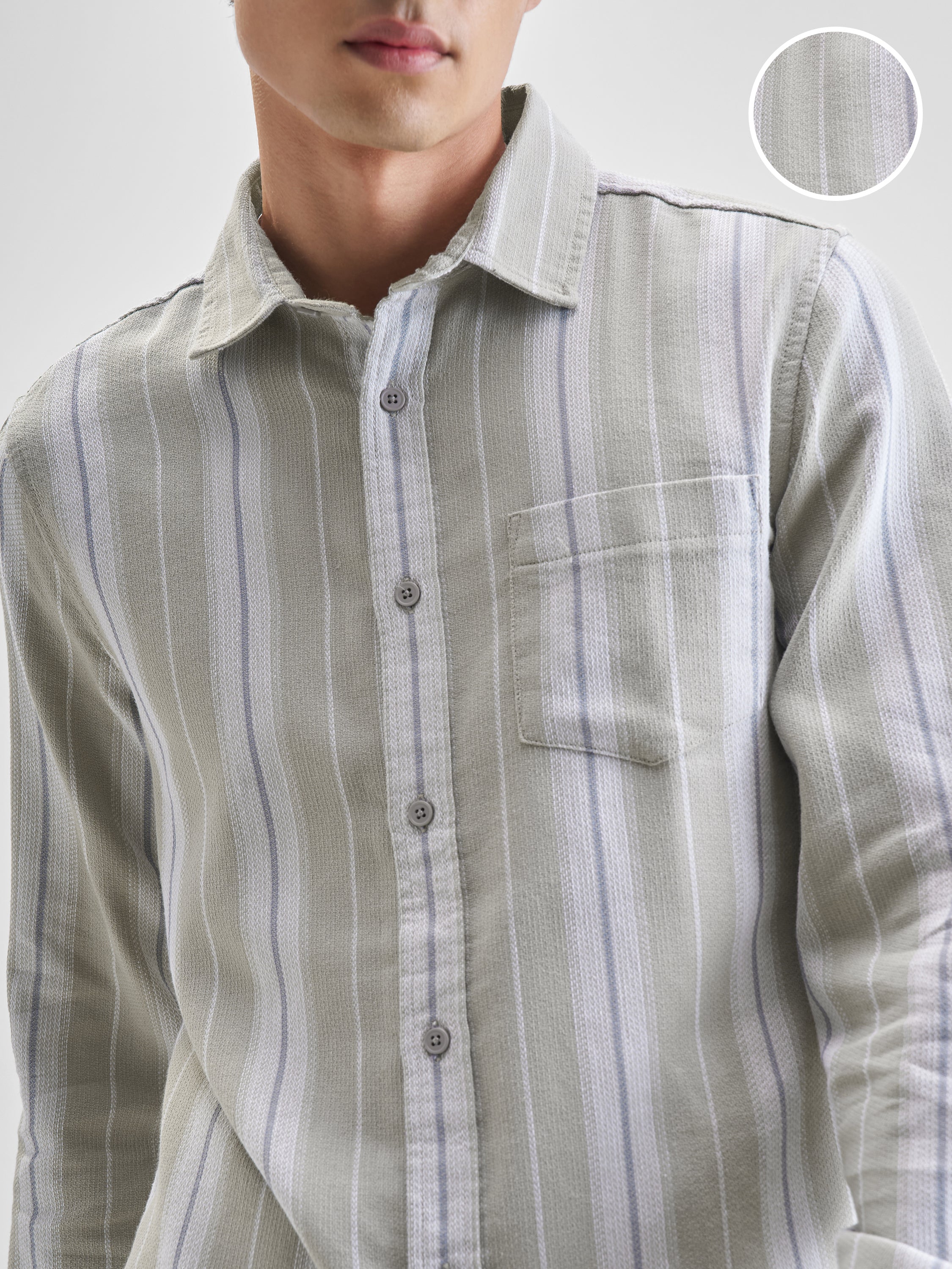 Highlander Men Olive Striped Slim Fit Casual Shirt - Olive - Image 5