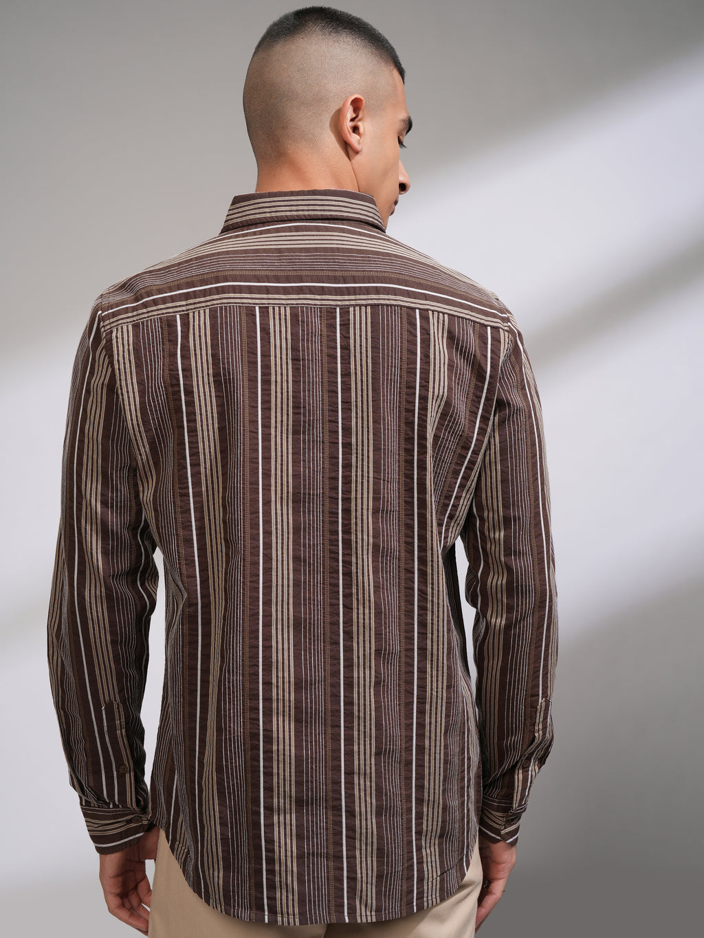 Highlander Men Brown Striped Slim Fit Casual Shirt - Brown - Image 3