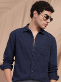 Highlander Men Navy Blue Self Design Relaxed Fit Casual Shirt - Navy Blue - Image 1