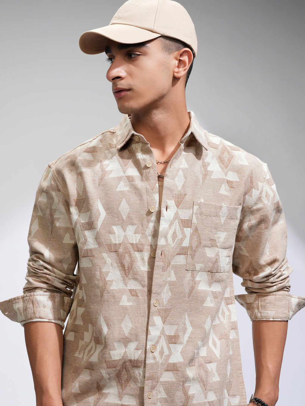 Highlander Men Beige Printed Relaxed Fit Casual Shirt - Beige - Image 1