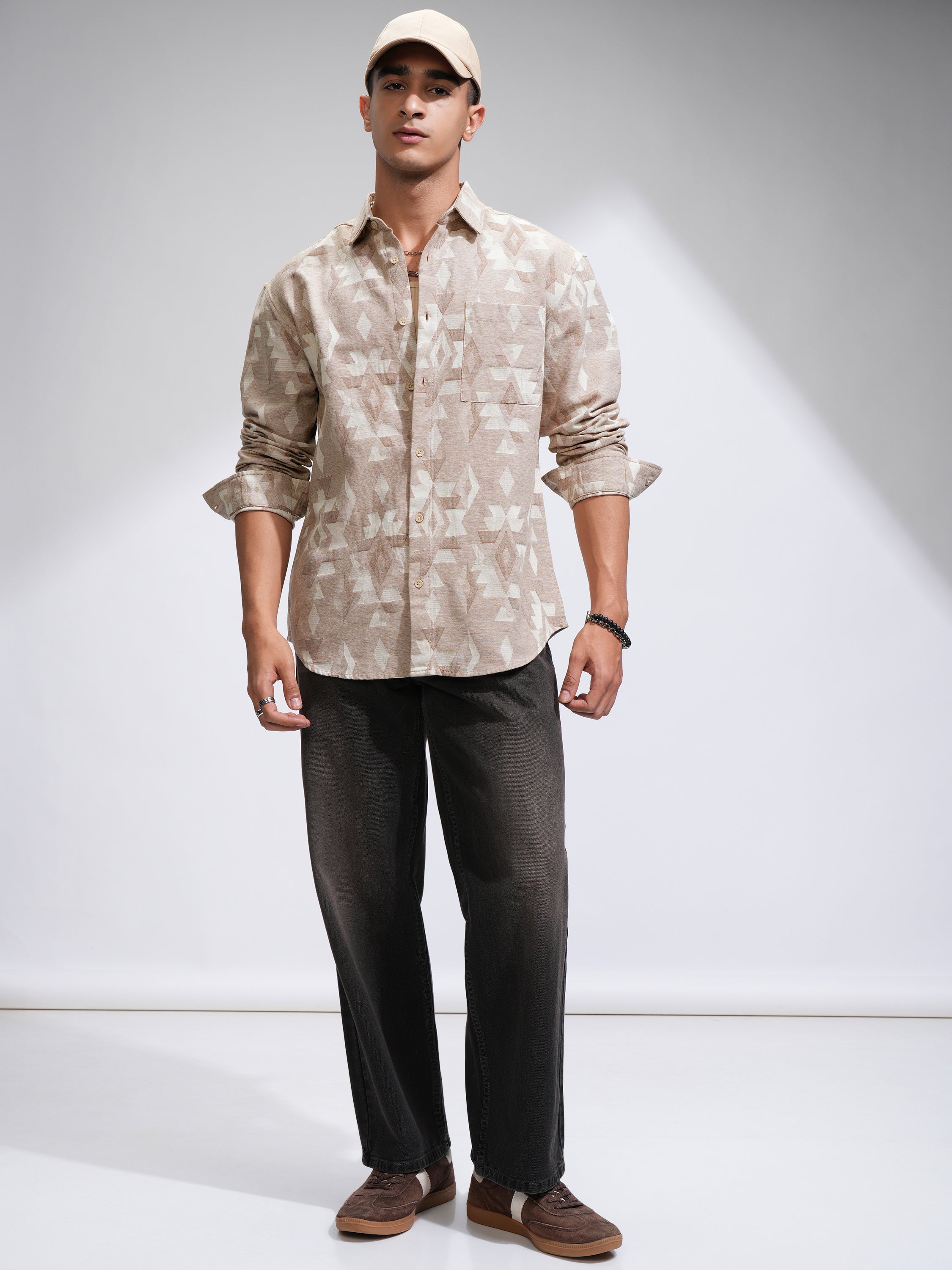 Highlander Men Beige Printed Relaxed Fit Casual Shirt - Beige - Image 2