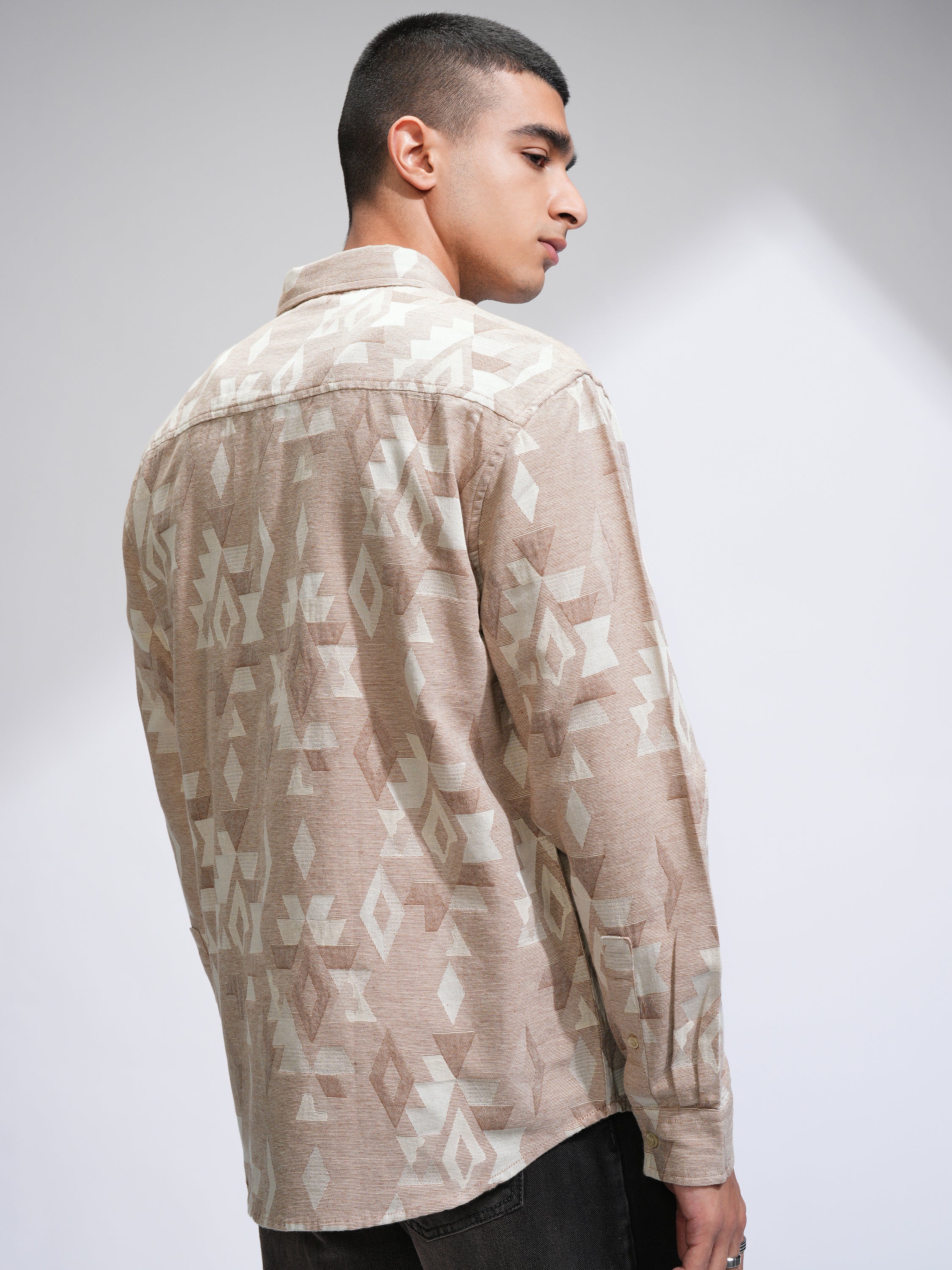 Highlander Men Beige Printed Relaxed Fit Casual Shirt - Beige - Image 3