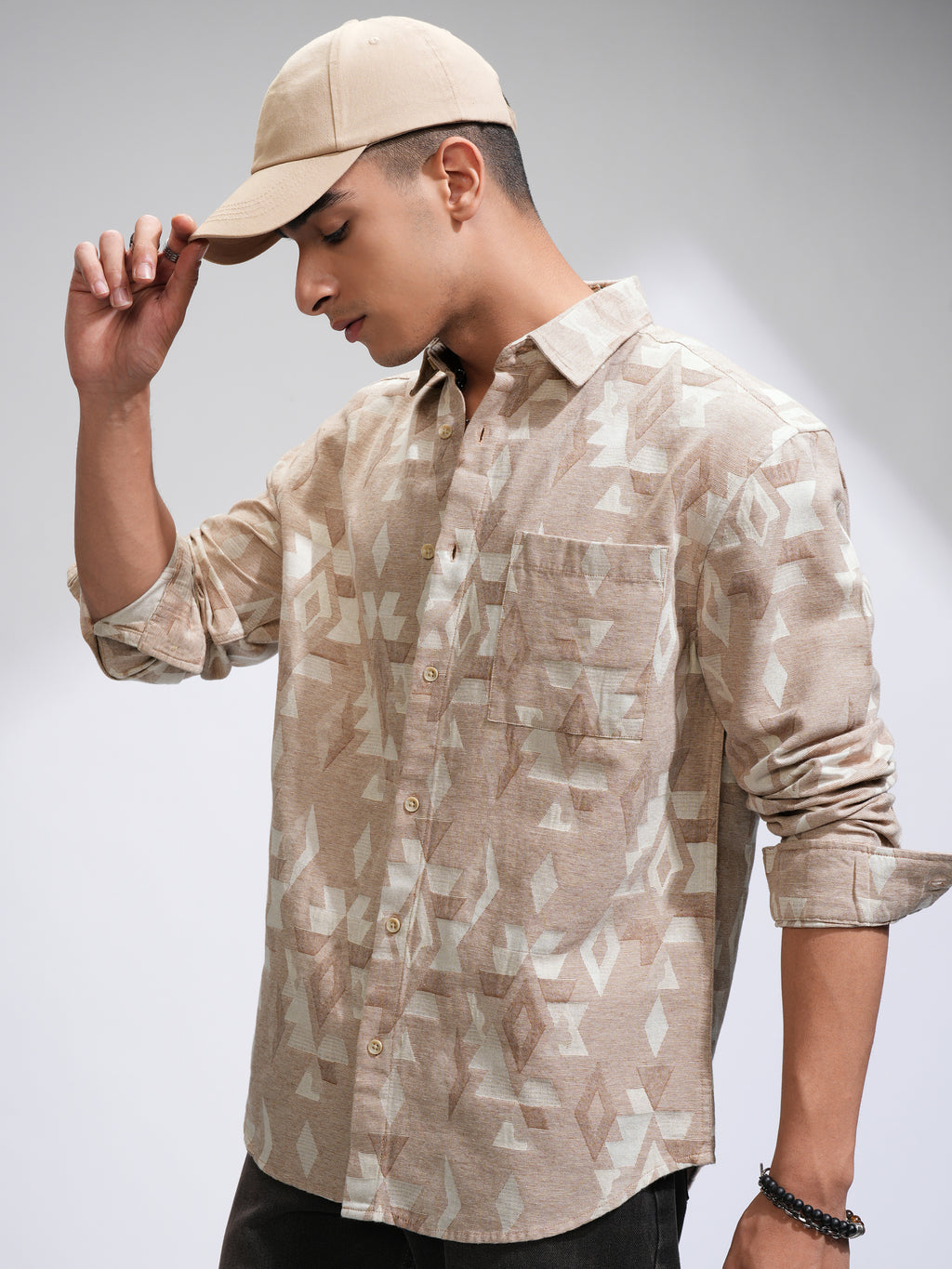 Highlander Men Beige Printed Relaxed Fit Casual Shirt - Beige - Image 4