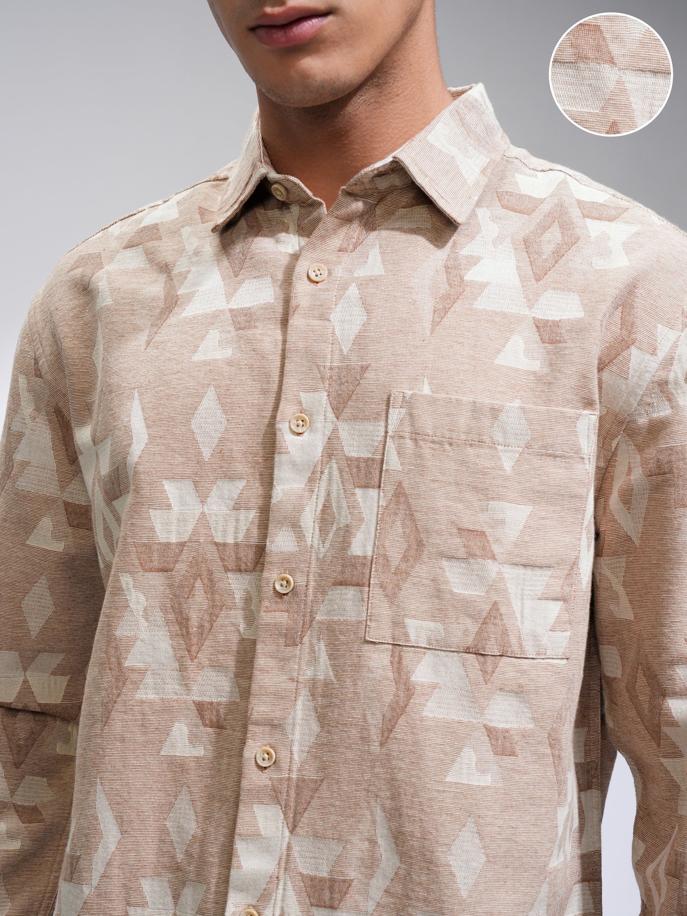 Highlander Men Beige Printed Relaxed Fit Casual Shirt - Beige - Image 5