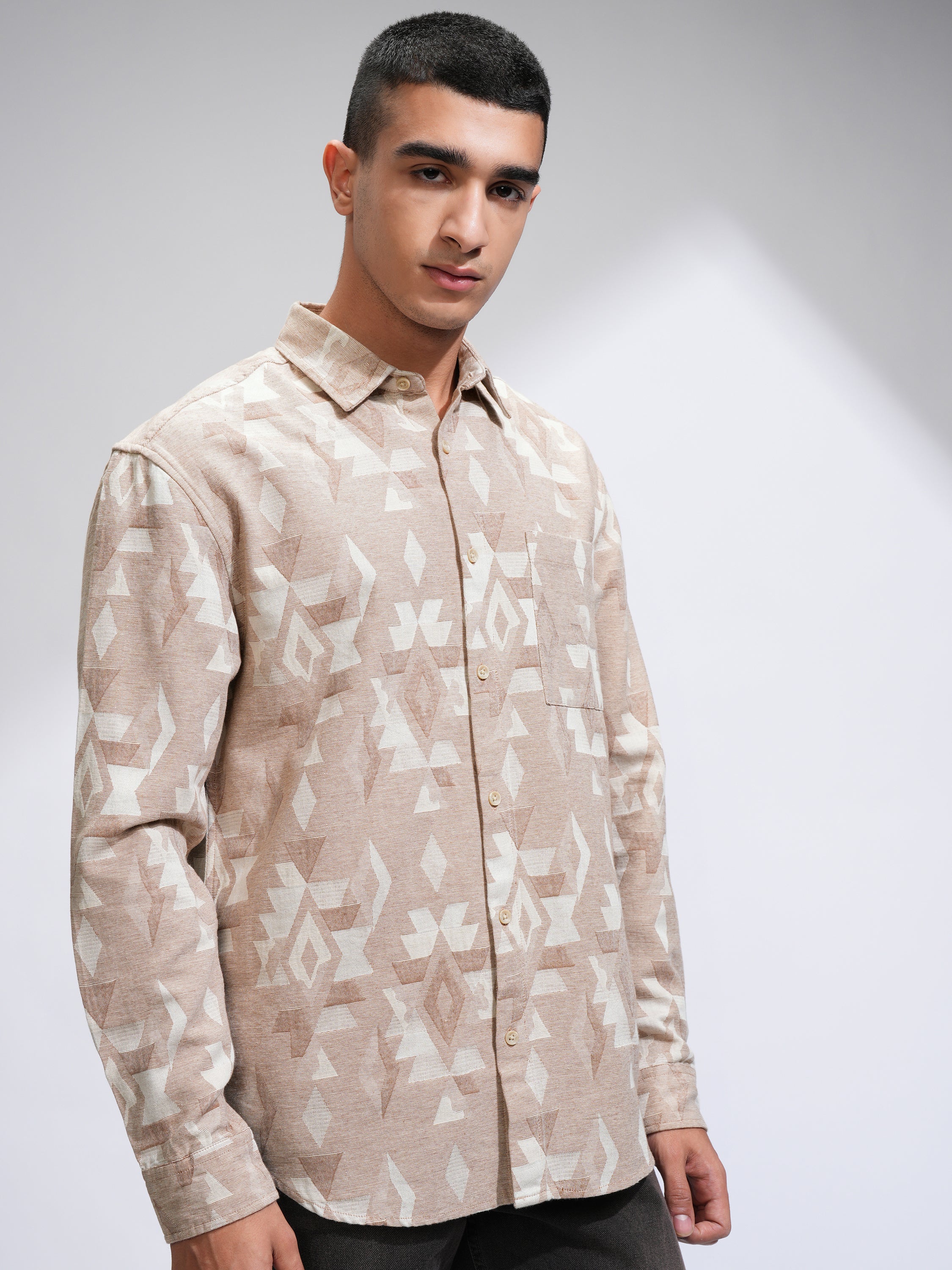Highlander Men Beige Printed Relaxed Fit Casual Shirt - Beige - Image 6