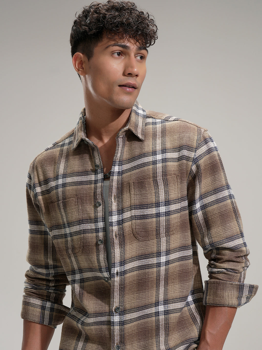 Highlander Men Beige Checked Relaxed Fit Casual Shirt - Beige - Image 1