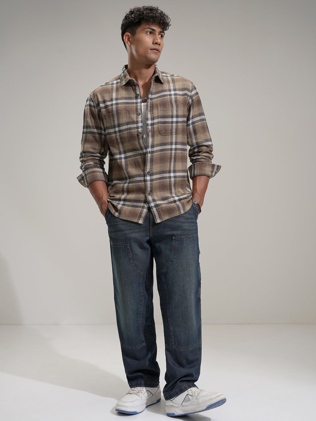 Highlander Men Beige Checked Relaxed Fit Casual Shirt - Beige - Image 2