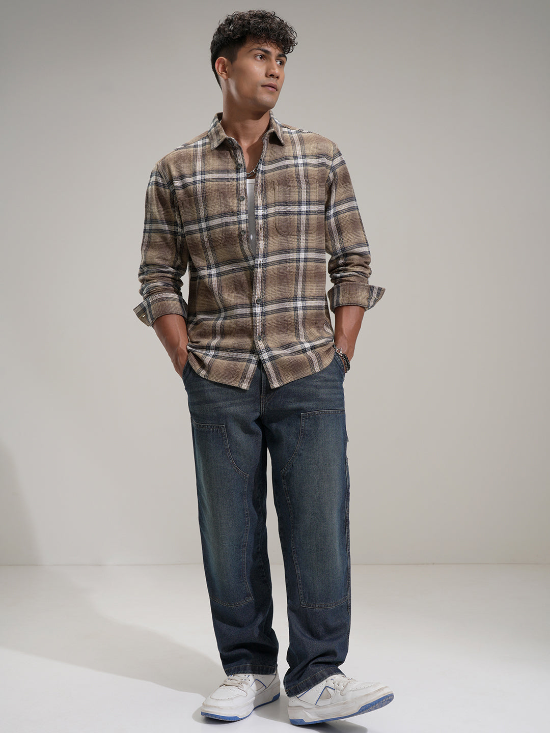 Highlander Men Beige Checked Relaxed Fit Casual Shirt - Beige - Image 2