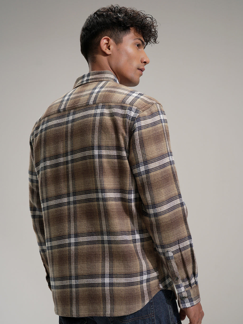 Highlander Men Beige Checked Relaxed Fit Casual Shirt - Beige - Image 3