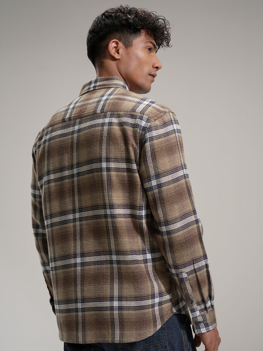 Highlander Men Beige Checked Relaxed Fit Casual Shirt - Beige - Image 3