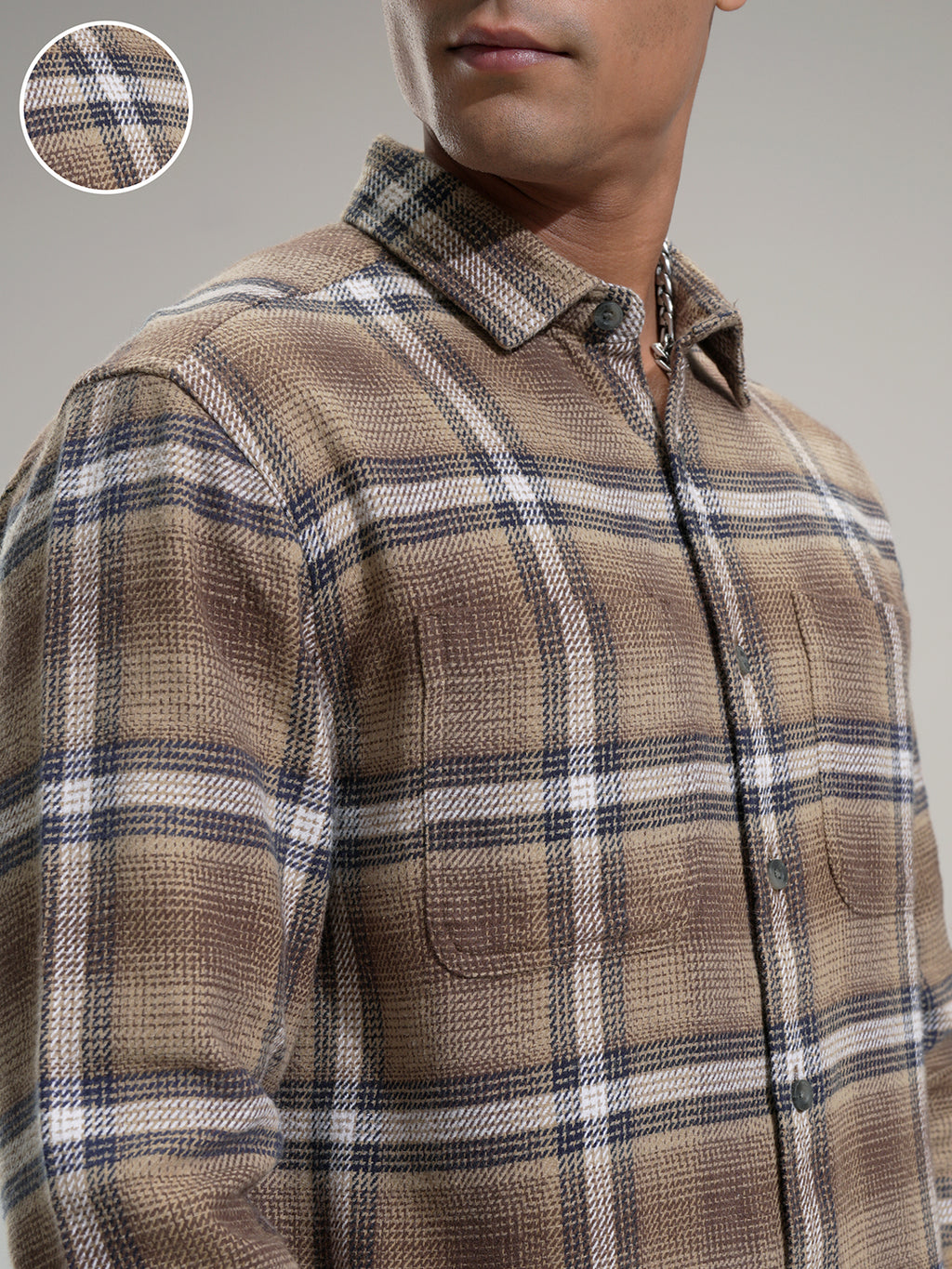 Highlander Men Beige Checked Relaxed Fit Casual Shirt - Beige - Image 5