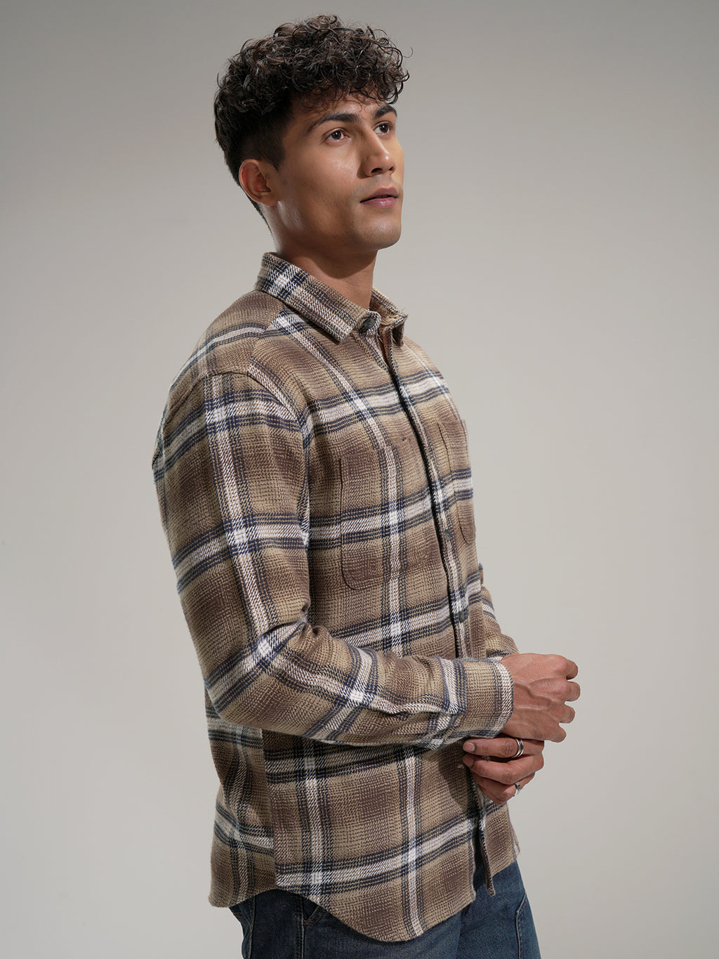 Highlander Men Beige Checked Relaxed Fit Casual Shirt - Beige - Image 6