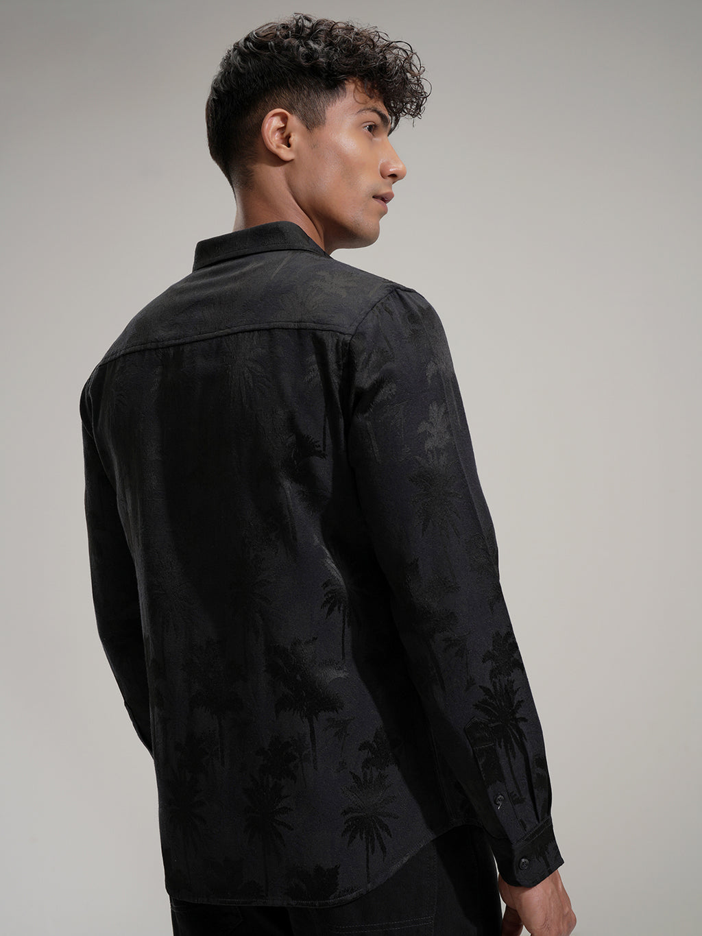 Highlander Men Black Self Design Slim Fit Casual Shirt - Black - Image 3