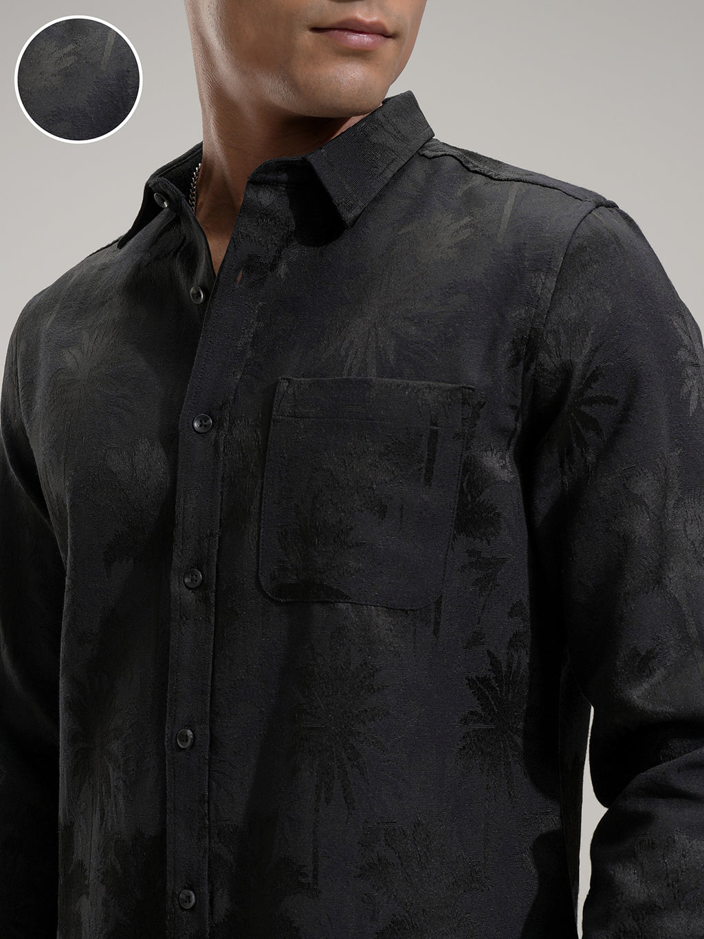Highlander Men Black Self Design Slim Fit Casual Shirt - Black - Image 5