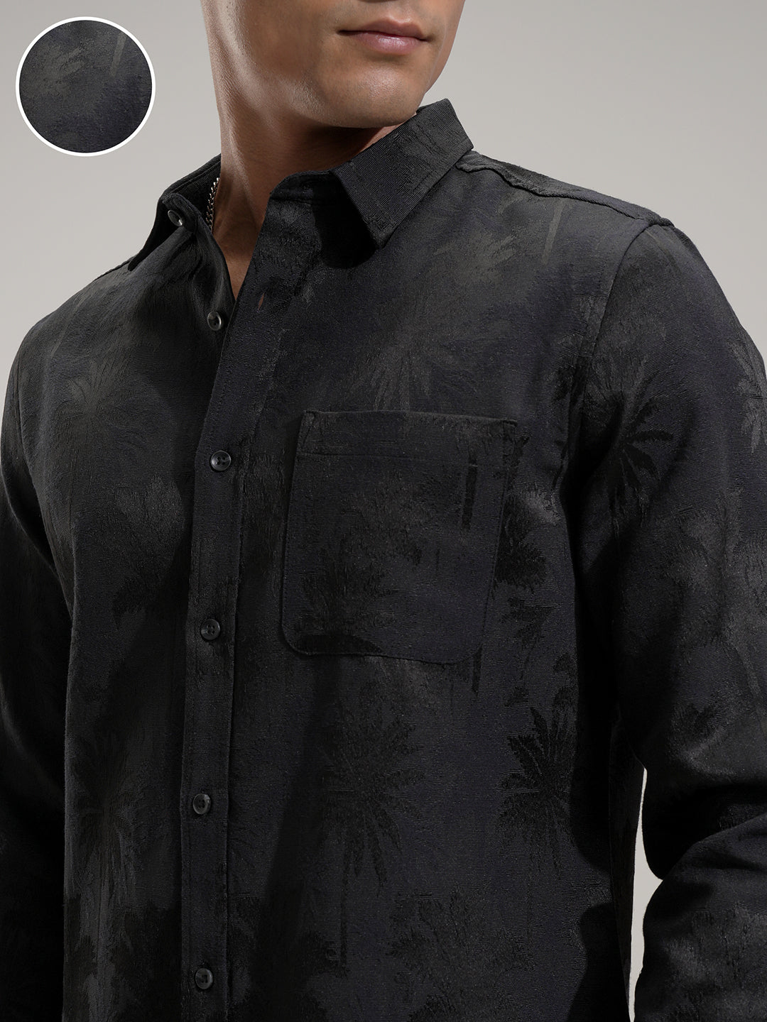 Highlander Men Black Self Design Slim Fit Casual Shirt - Black - Image 5