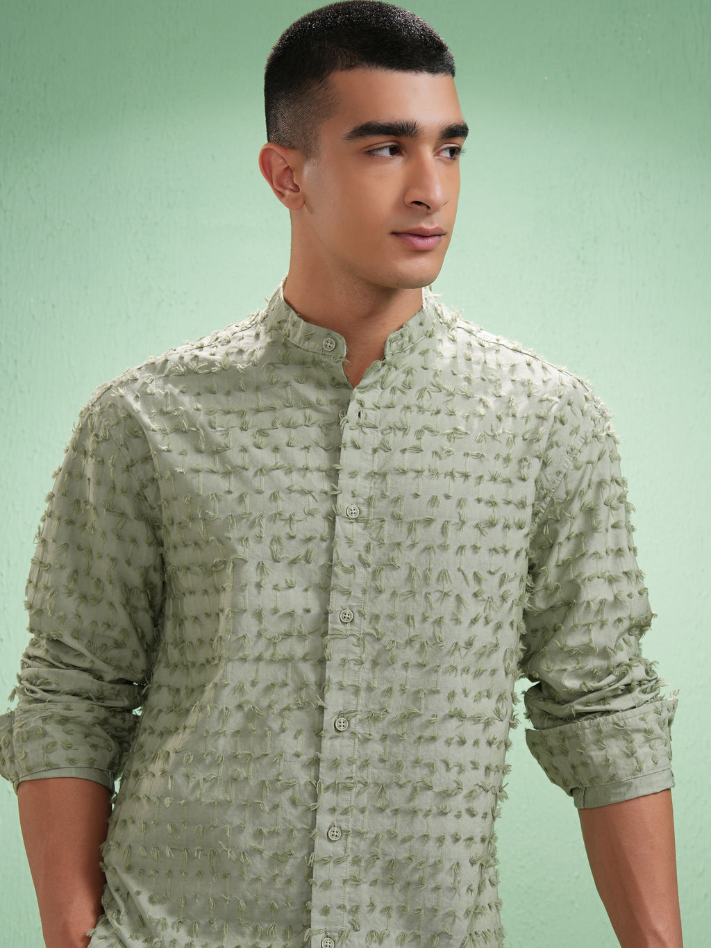 Highlander Men Green Self Design Relaxed Fit Casual Shirt - Green - Image 1