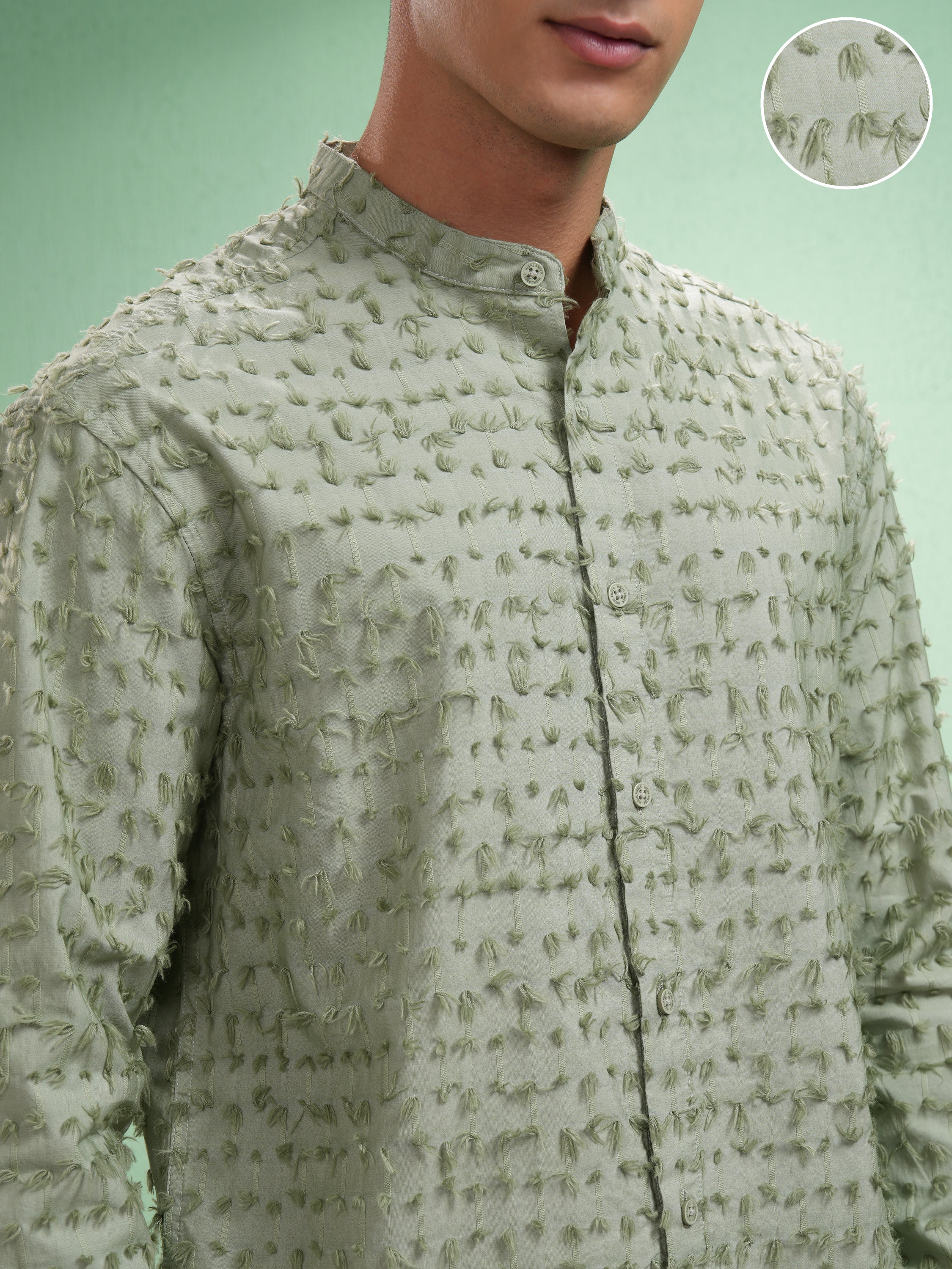 Highlander Men Green Self Design Relaxed Fit Casual Shirt - Green - Image 5