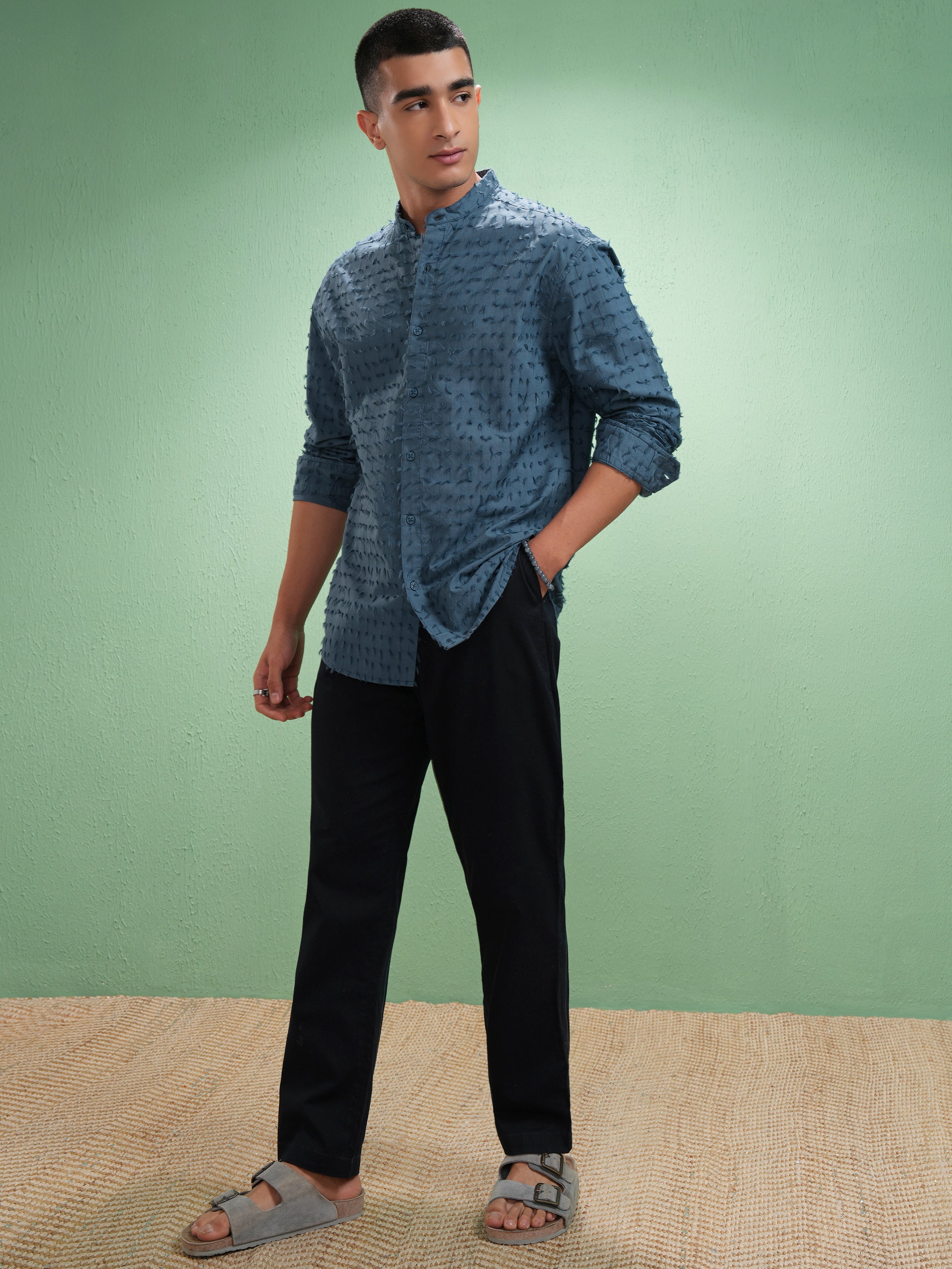 Highlander Men Blue Textured Relaxed Fit Casual Shirt - Blue - Image 2