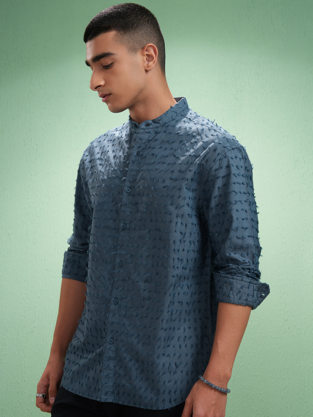 Highlander Men Blue Textured Relaxed Fit Casual Shirt - Blue - Image 4