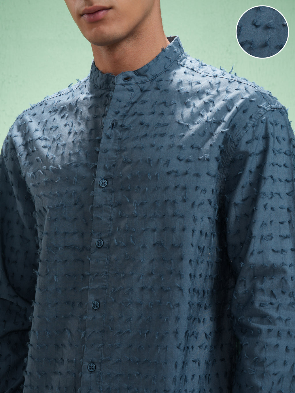Highlander Men Blue Textured Relaxed Fit Casual Shirt - Blue - Image 5