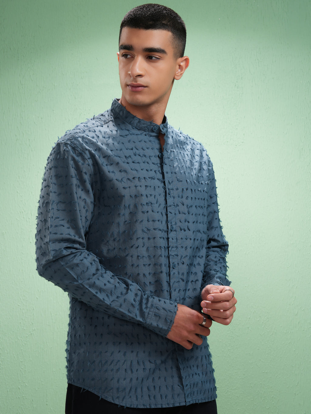 Highlander Men Blue Textured Relaxed Fit Casual Shirt - Blue - Image 6