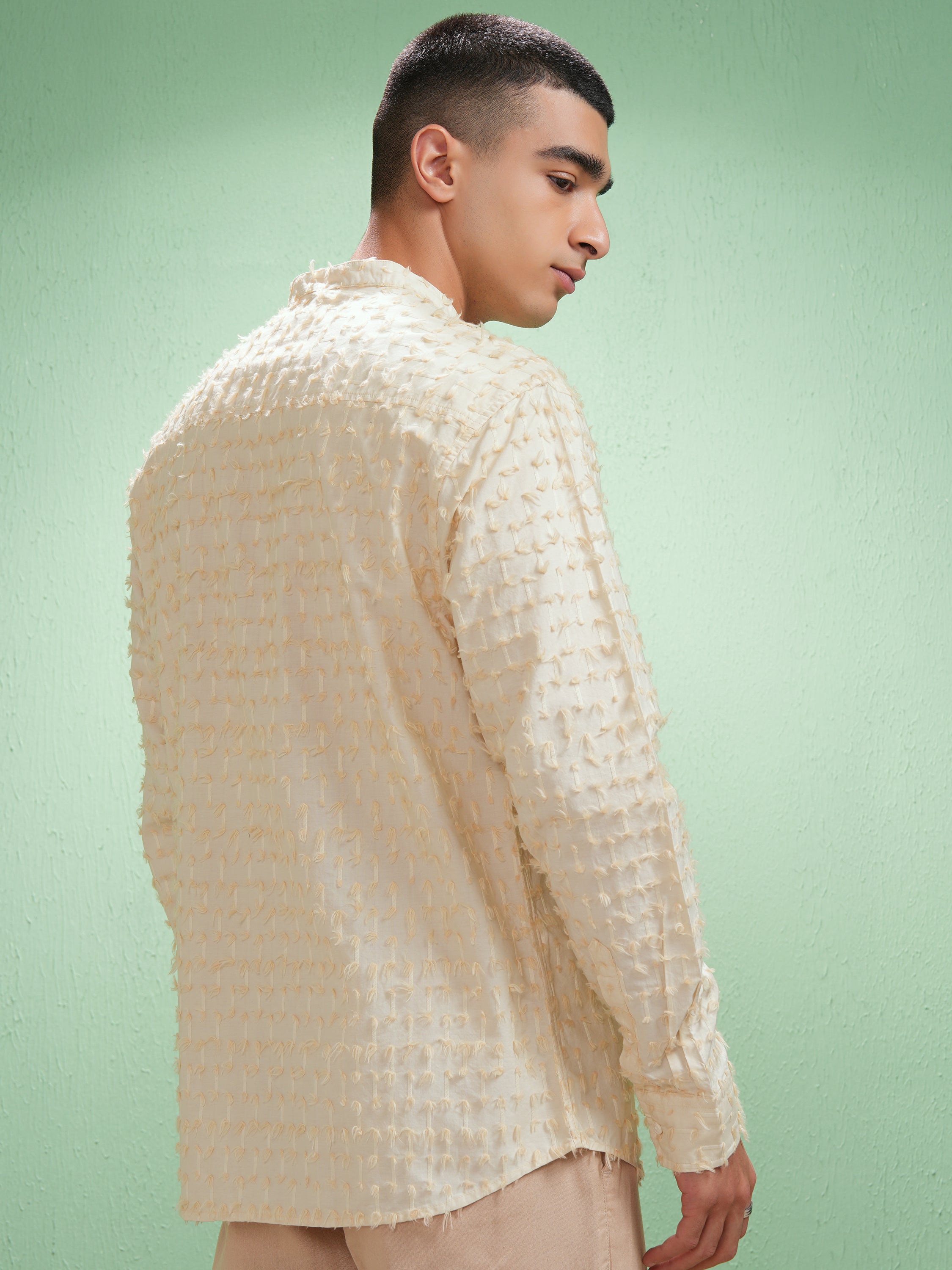 Highlander Men Cream Textured Relaxed Fit Casual Shirt - Cream - Image 3