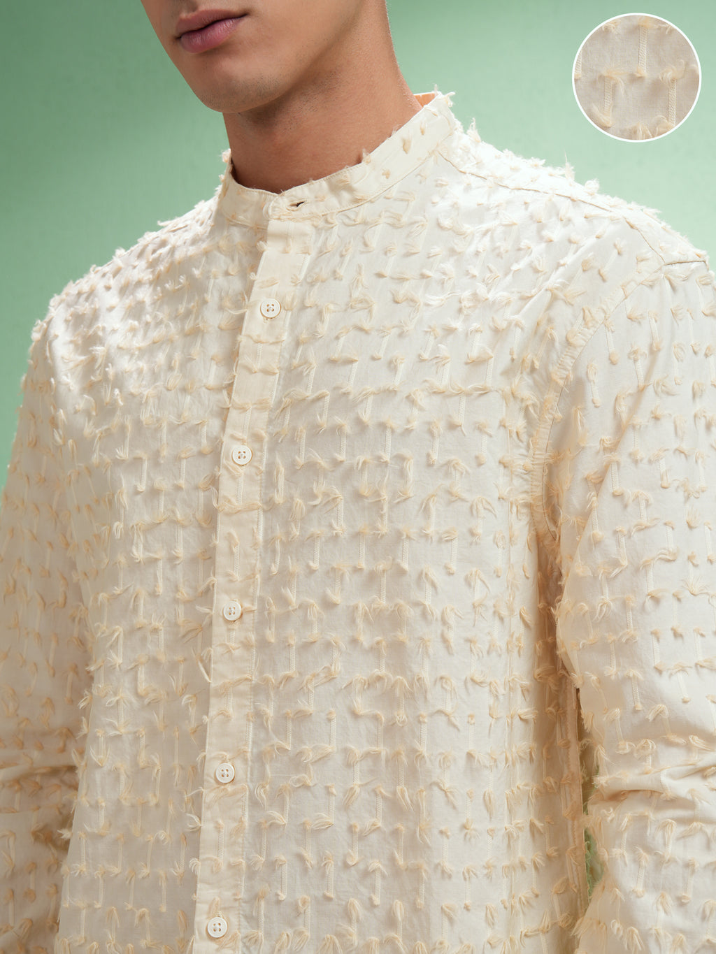 Highlander Men Cream Textured Relaxed Fit Casual Shirt - Cream - Image 5