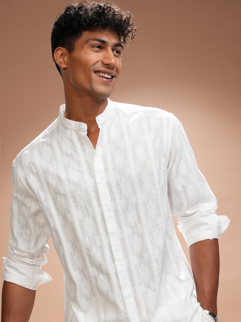 Highlander Men White Self Design Relaxed Fit Casual Shirt - White - Image 1