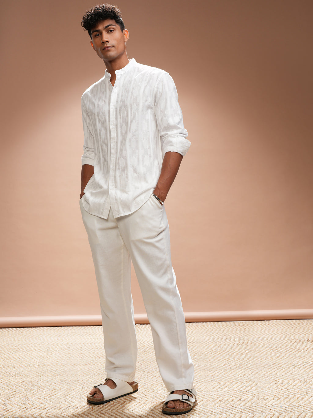 Highlander Men White Self Design Relaxed Fit Casual Shirt - White - Image 2