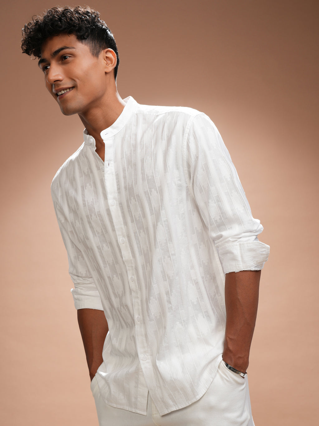 Highlander Men White Self Design Relaxed Fit Casual Shirt - White - Image 4