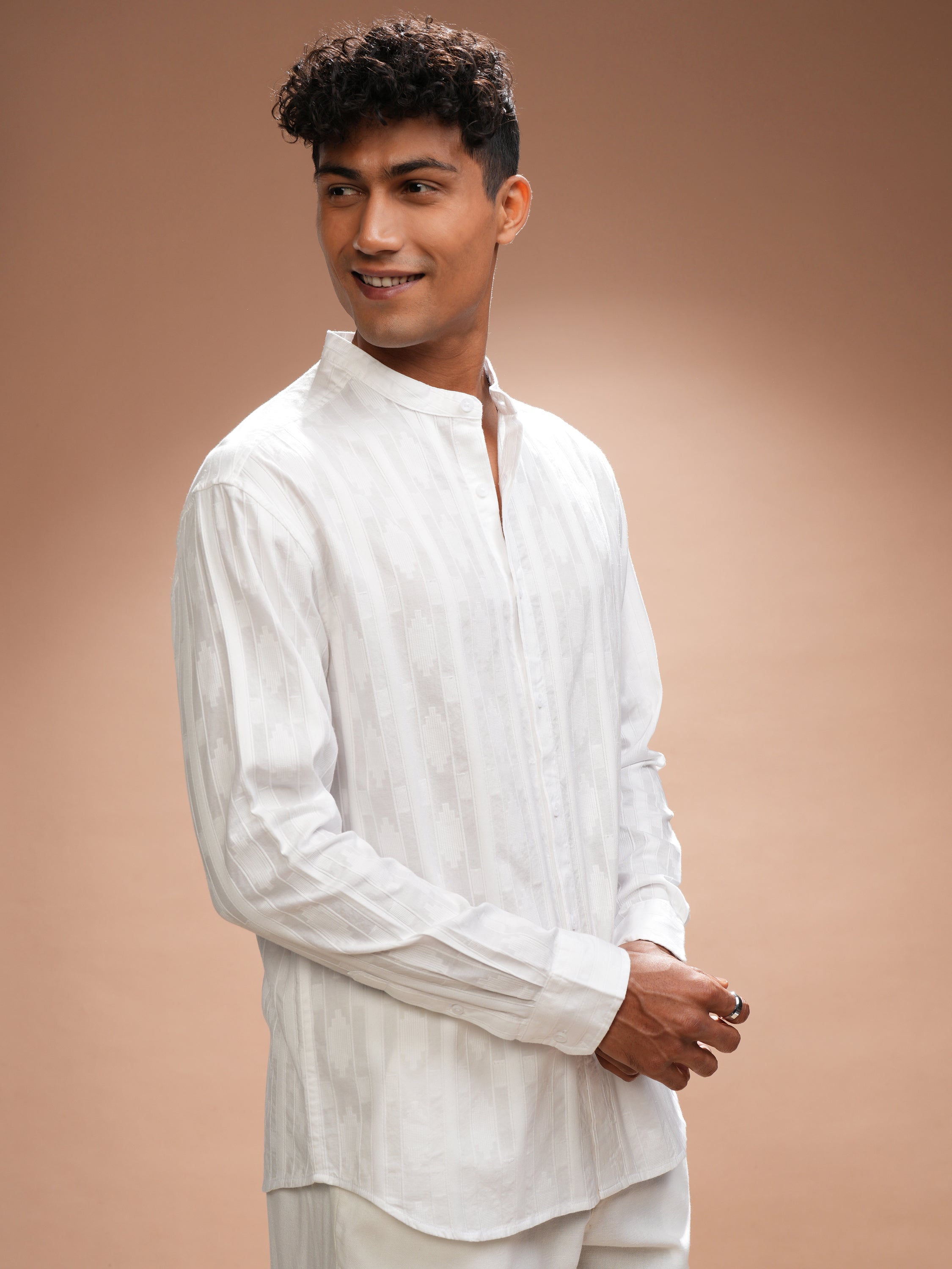 Highlander Men White Self Design Relaxed Fit Casual Shirt - White - Image 6