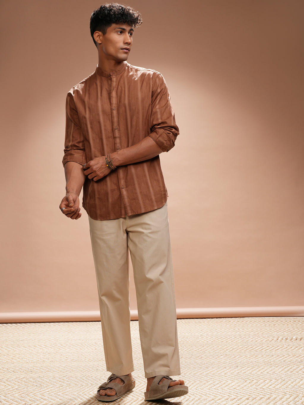Highlander Men Rust Self Design Relaxed Fit Casual Shirt - Rust - Image 2