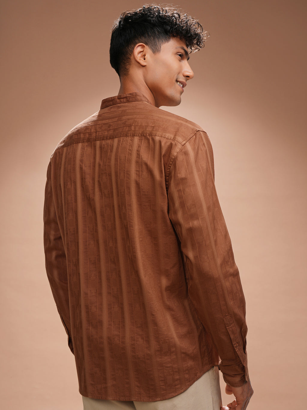 Highlander Men Rust Self Design Relaxed Fit Casual Shirt - Rust - Image 3