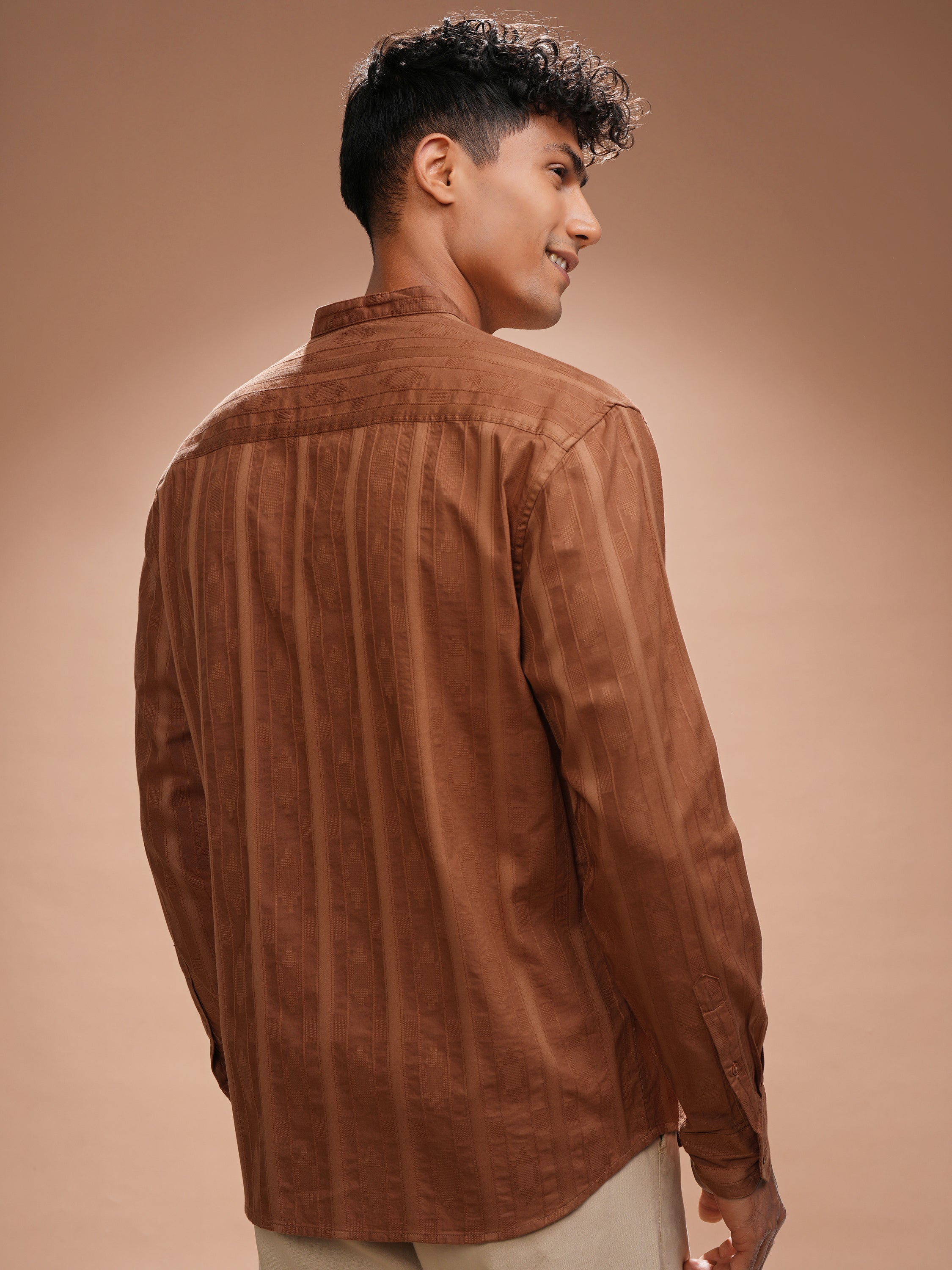 Highlander Men Rust Self Design Relaxed Fit Casual Shirt - Rust - Image 3