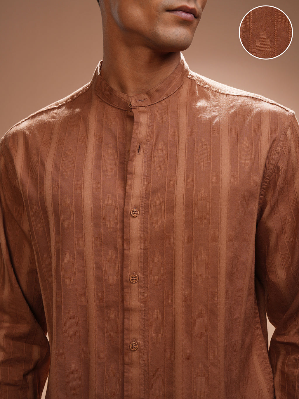 Highlander Men Rust Self Design Relaxed Fit Casual Shirt - Rust - Image 5