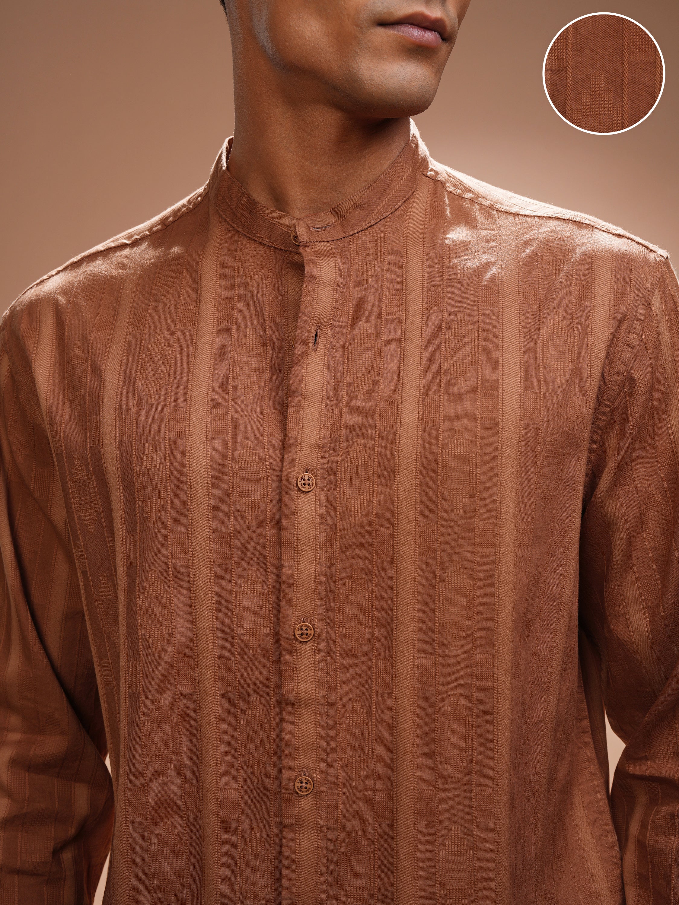 Highlander Men Rust Self Design Relaxed Fit Casual Shirt - Rust - Image 5