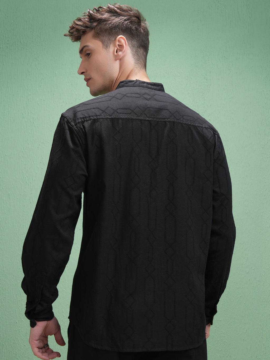 Highlander Men Black Embroidered Relaxed Fit Casual Shirt - Black - Image 3
