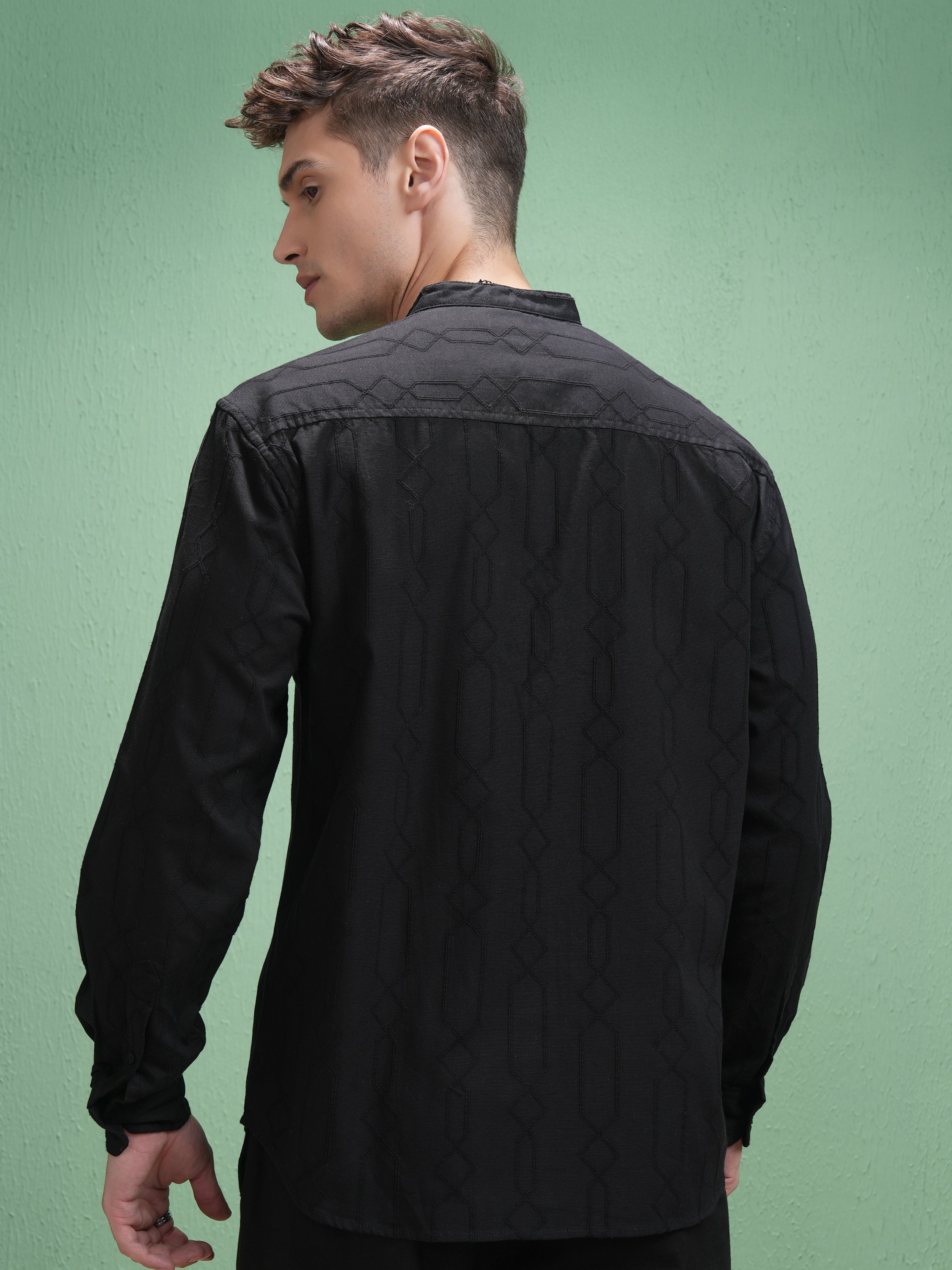 Highlander Men Black Embroidered Relaxed Fit Casual Shirt - Black - Image 3