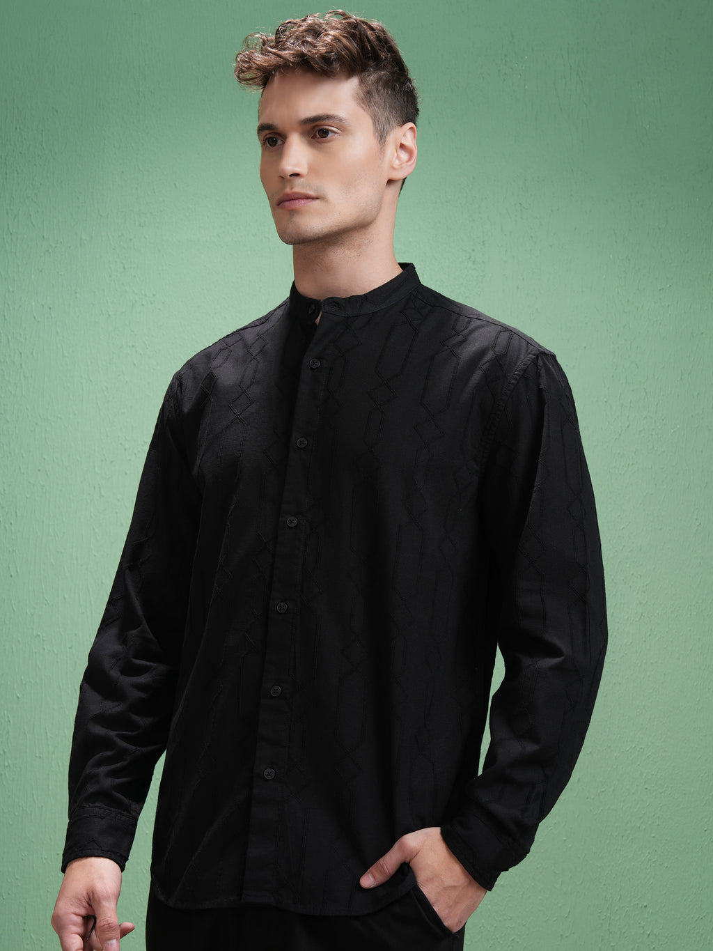 Highlander Men Black Embroidered Relaxed Fit Casual Shirt - Black - Image 4
