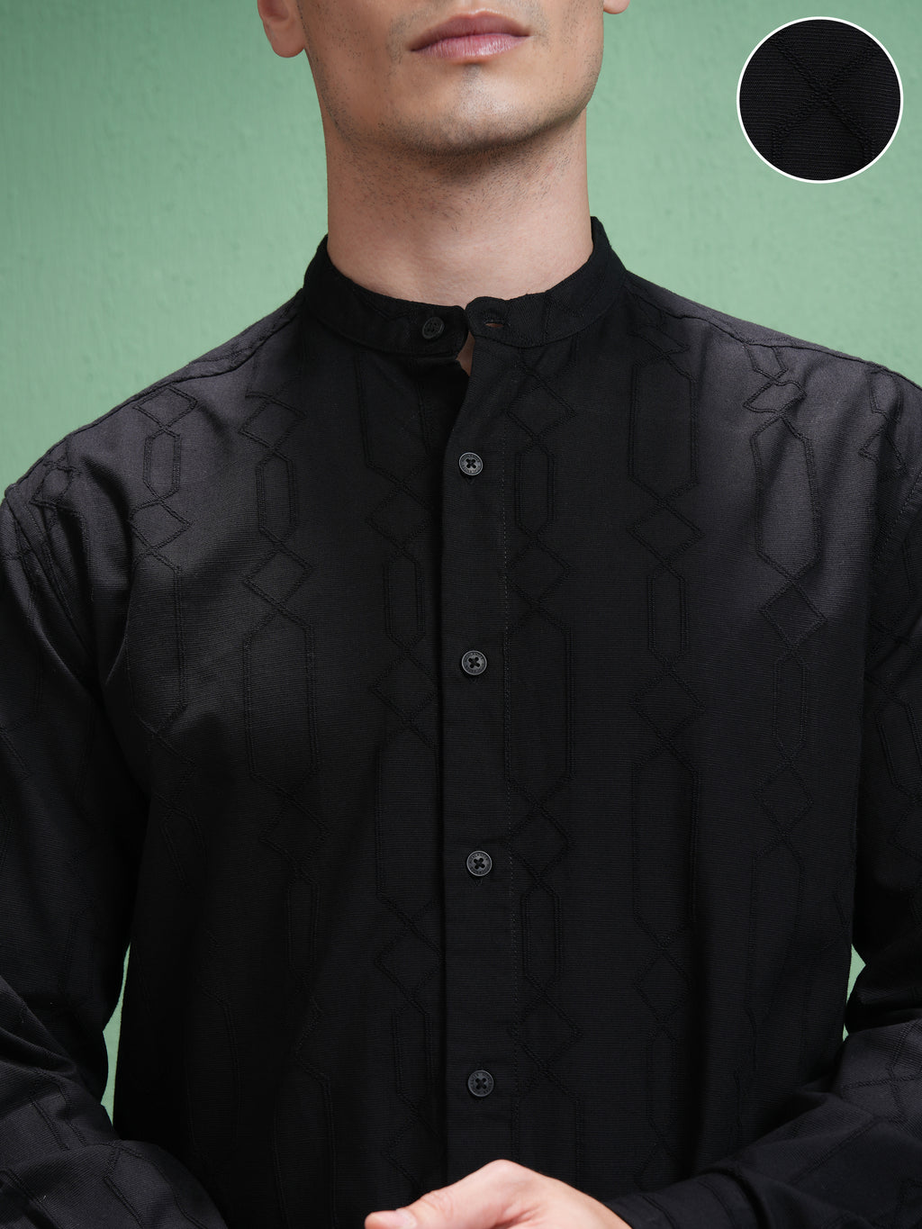 Highlander Men Black Embroidered Relaxed Fit Casual Shirt - Black - Image 5