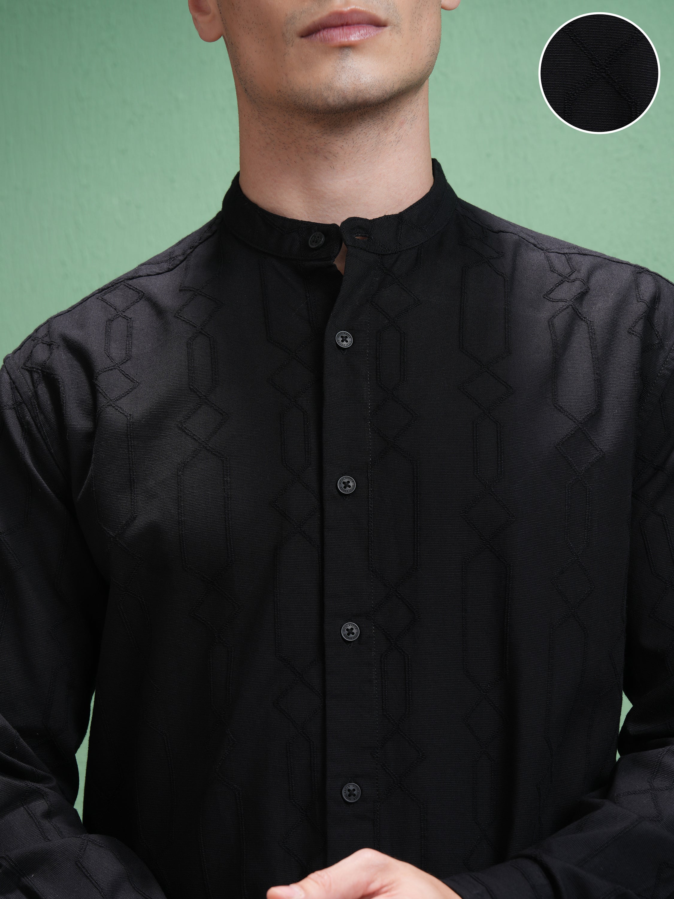 Highlander Men Black Embroidered Relaxed Fit Casual Shirt - Black - Image 5