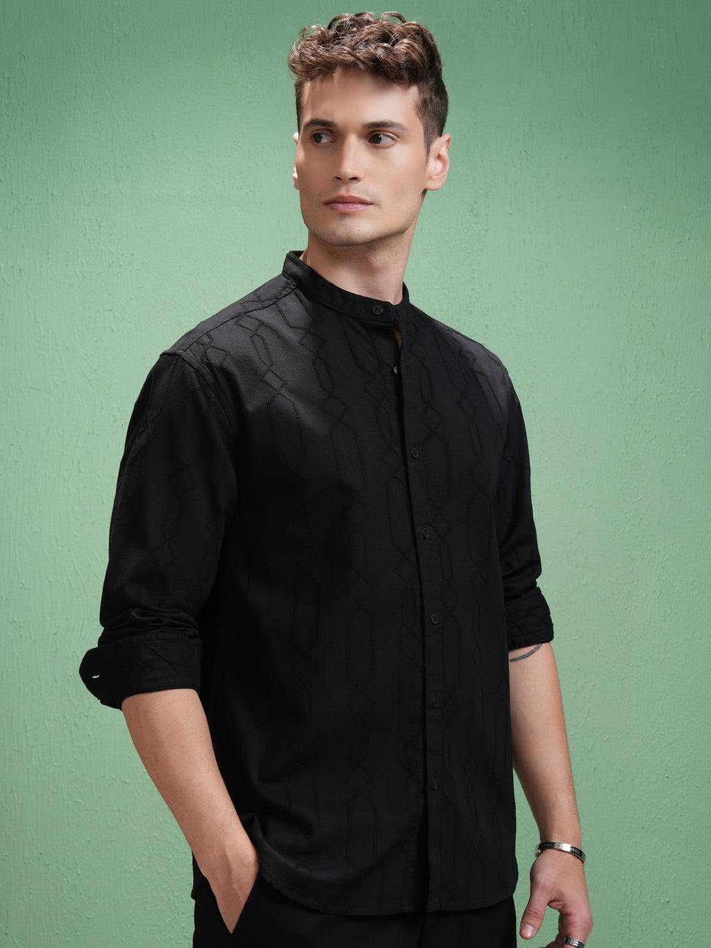 Highlander Men Black Embroidered Relaxed Fit Casual Shirt - Black - Image 6
