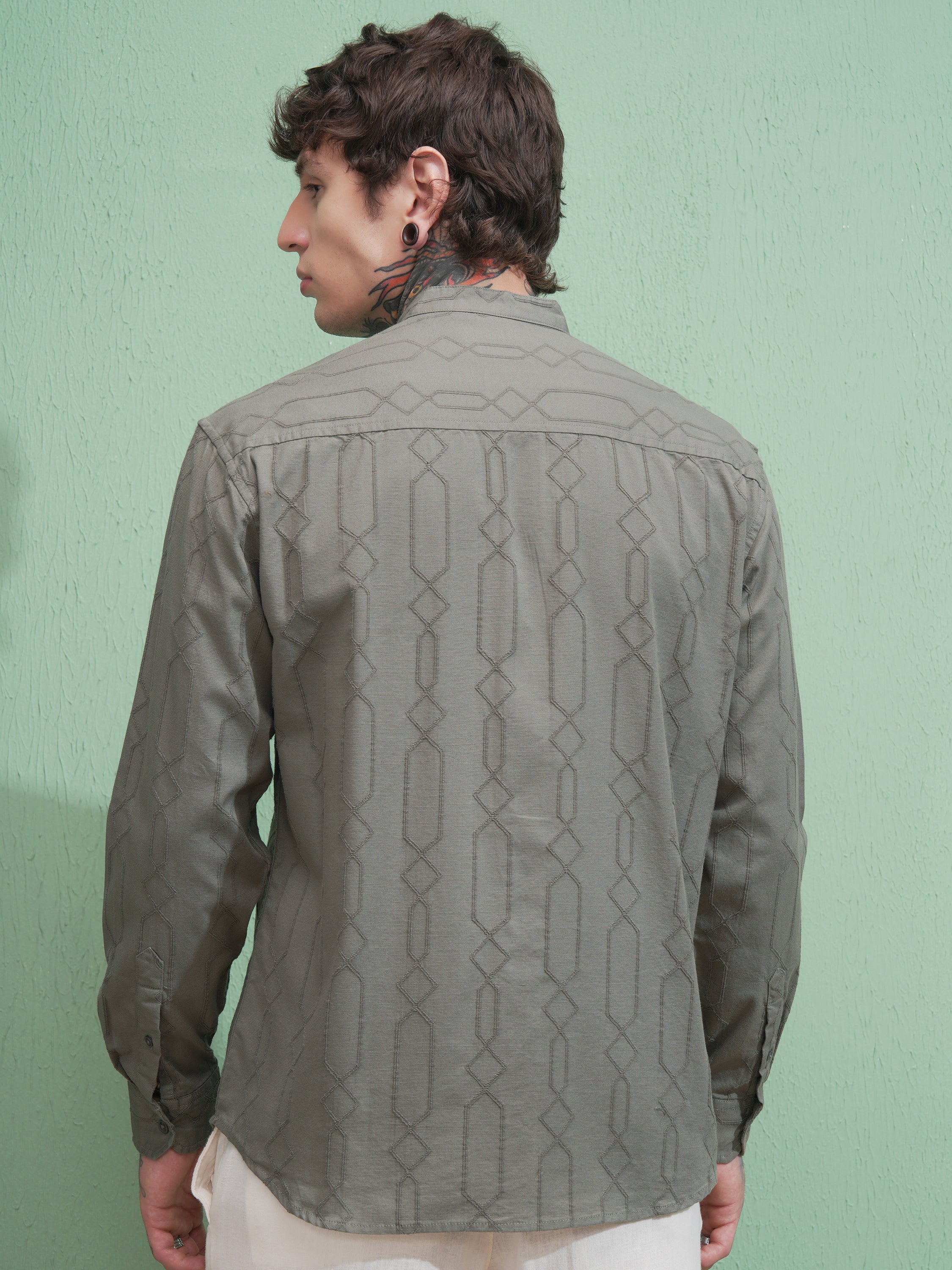 Highlander Men Green Self Design Relaxed Fit Casual Shirt - Green - Image 3