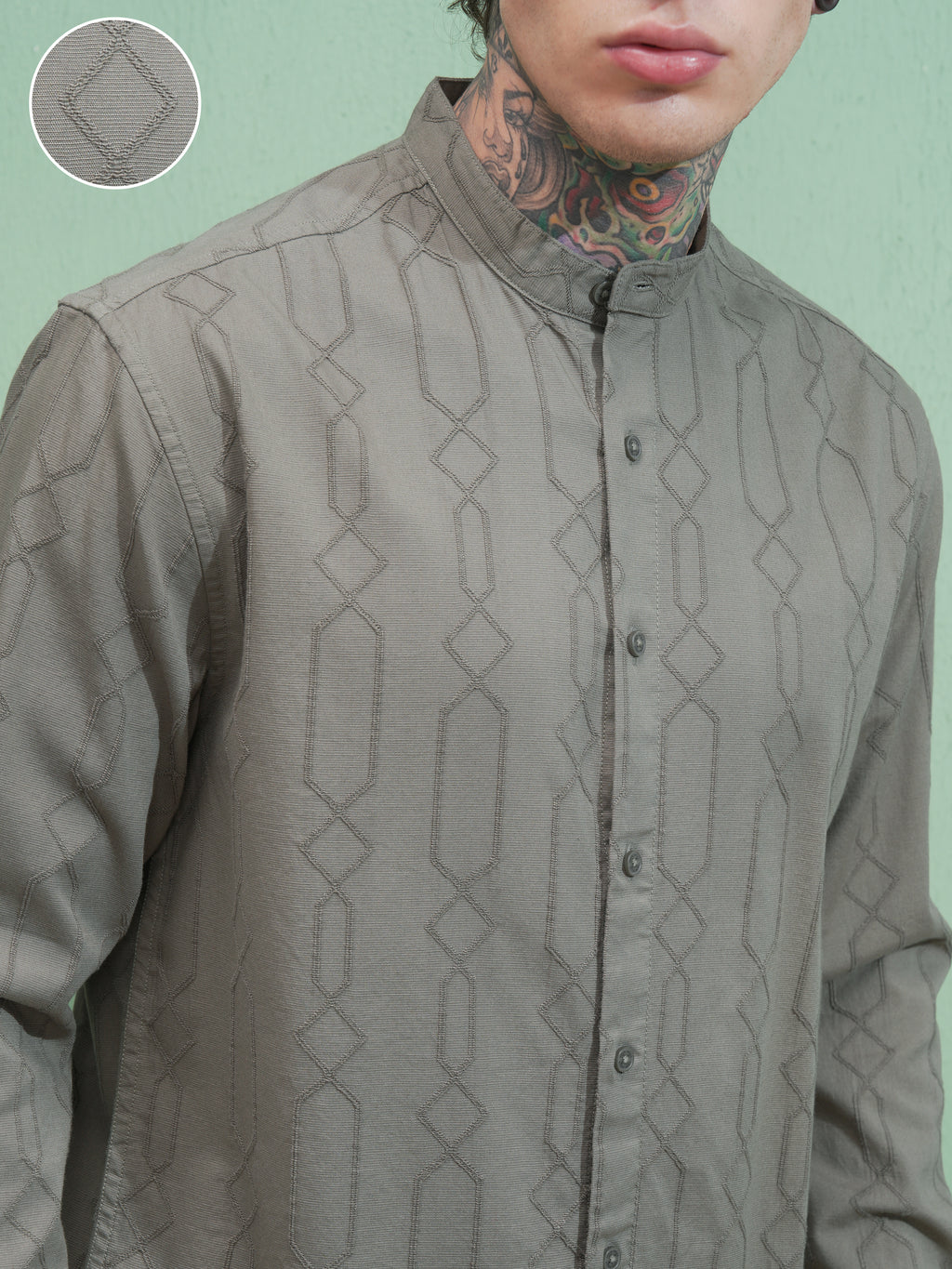 Highlander Men Green Self Design Relaxed Fit Casual Shirt - Green - Image 5