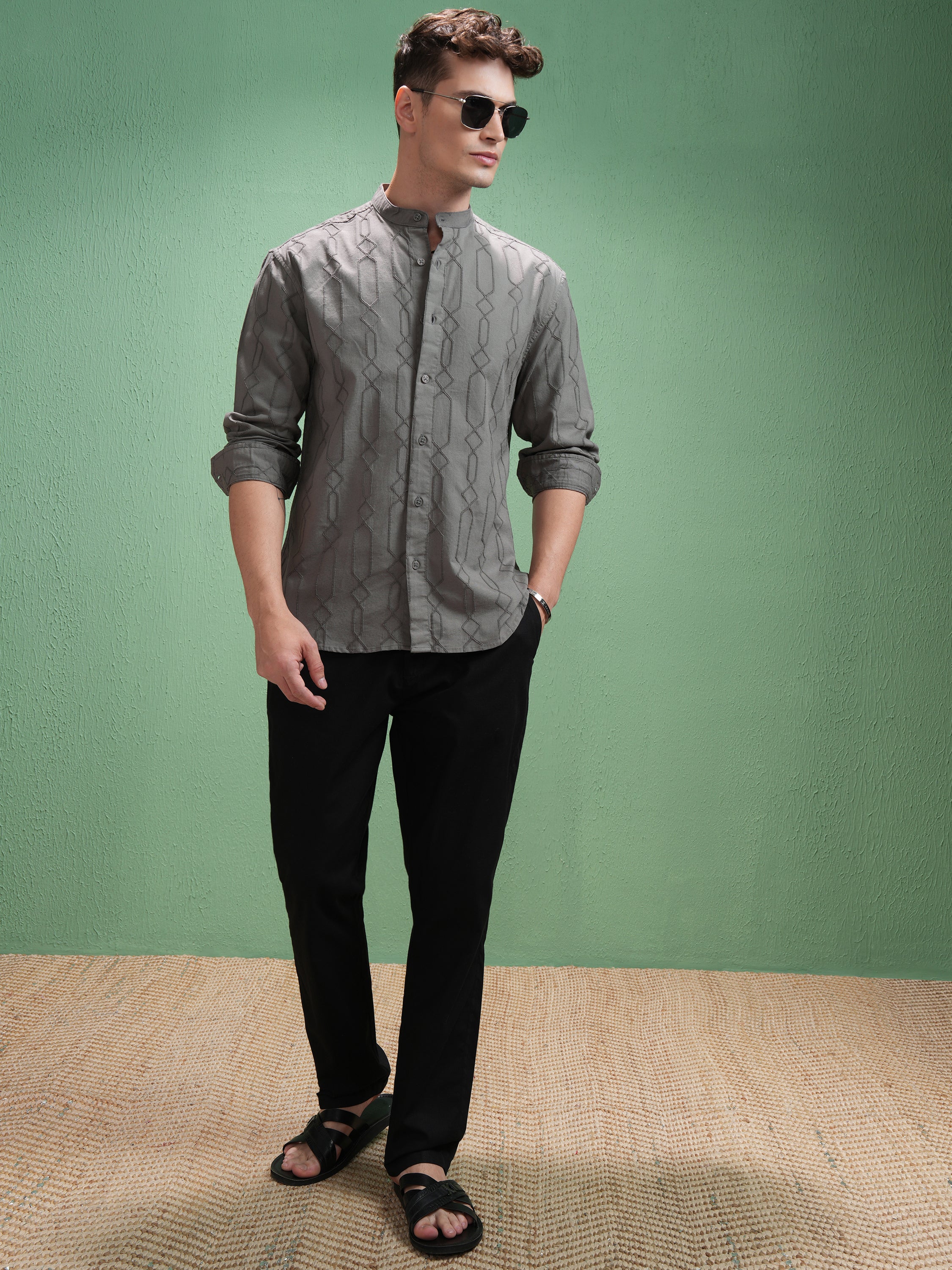 Highlander Men Grey Embroidered Relaxed Fit Casual Shirt - Grey - Image 2