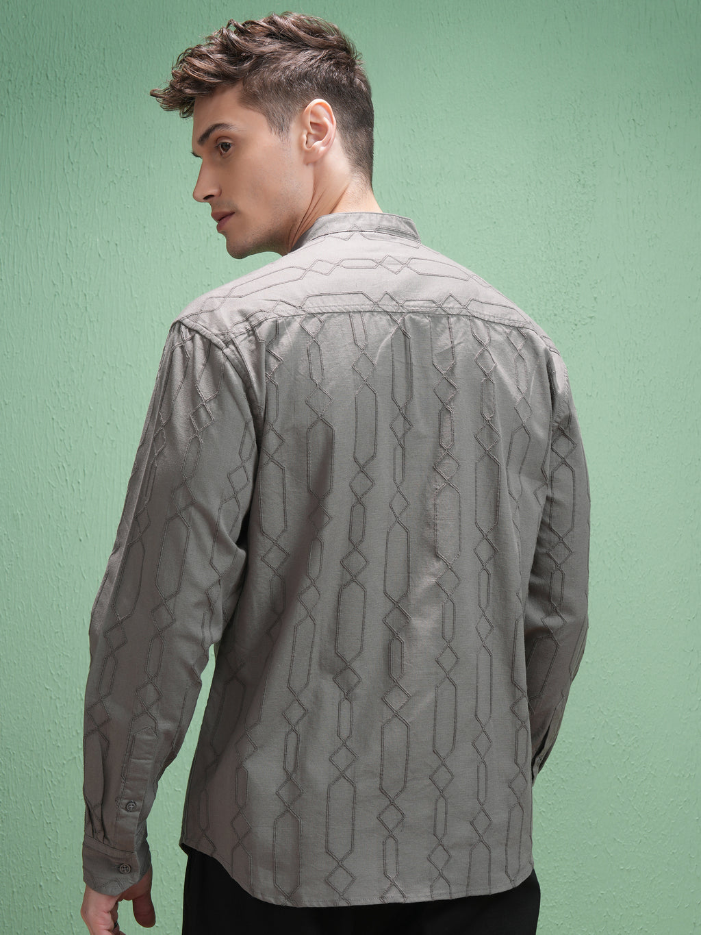 Highlander Men Grey Embroidered Relaxed Fit Casual Shirt - Grey - Image 3