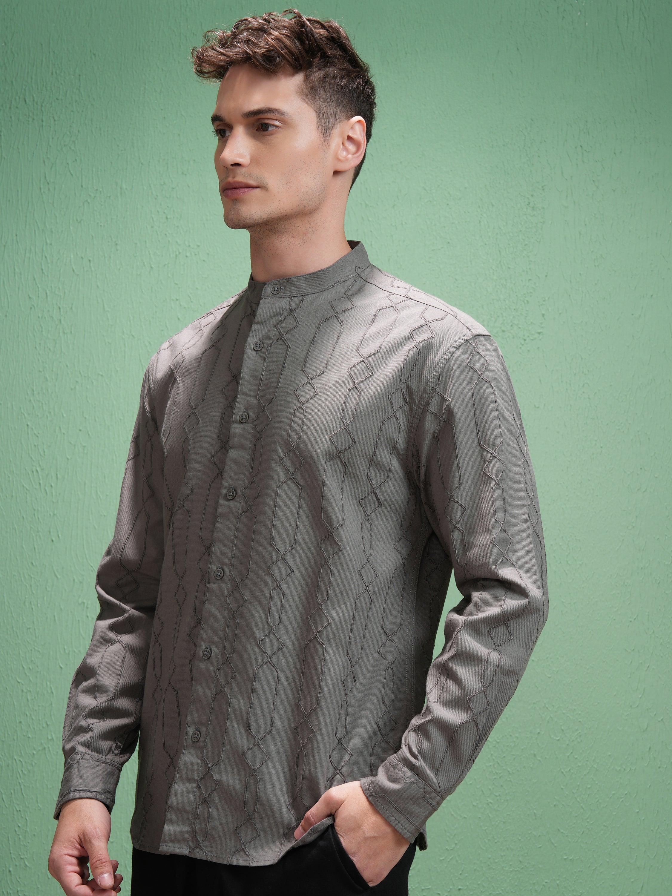 Highlander Men Grey Embroidered Relaxed Fit Casual Shirt - Grey - Image 4