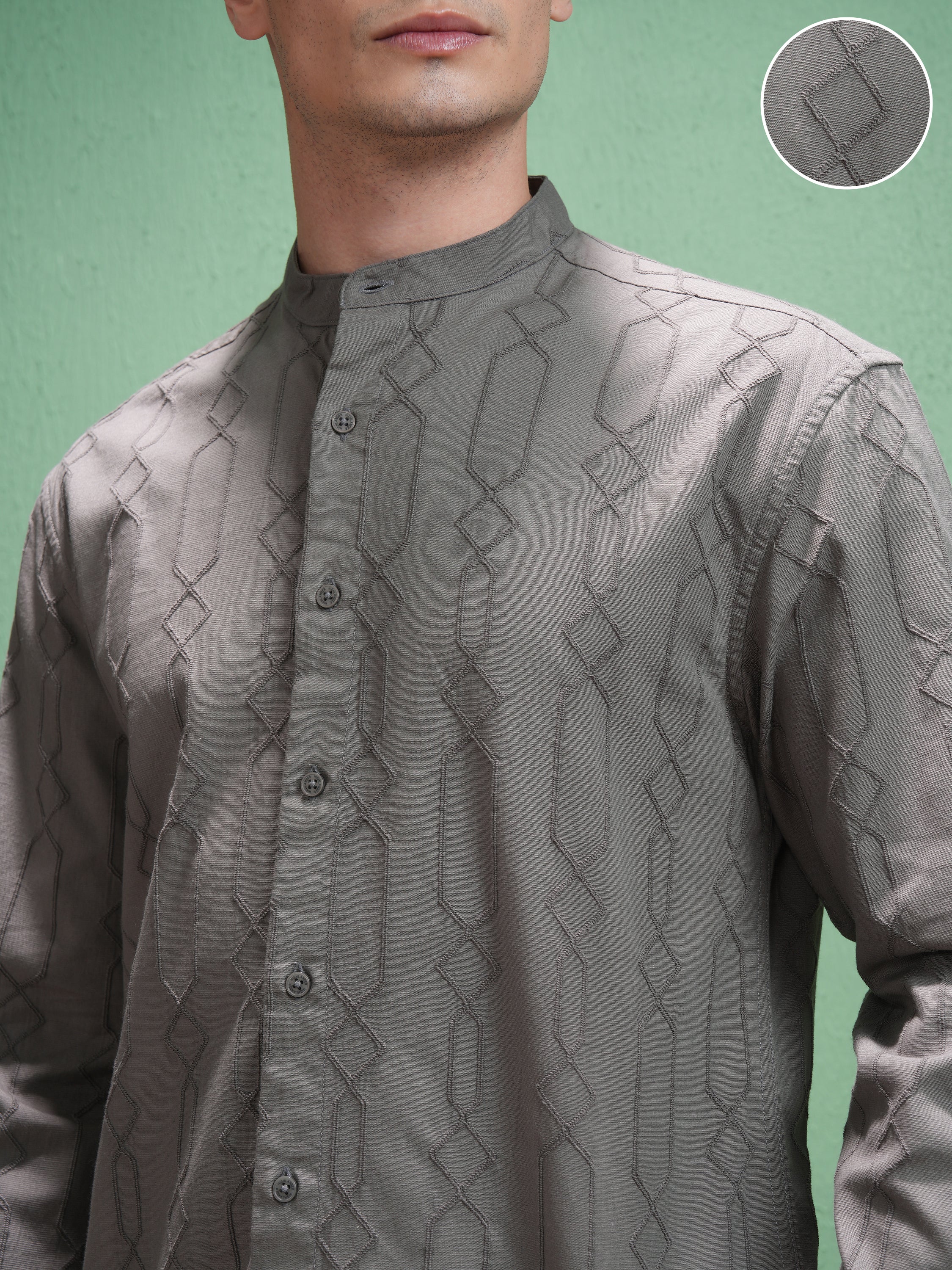 Highlander Men Grey Embroidered Relaxed Fit Casual Shirt - Grey - Image 5