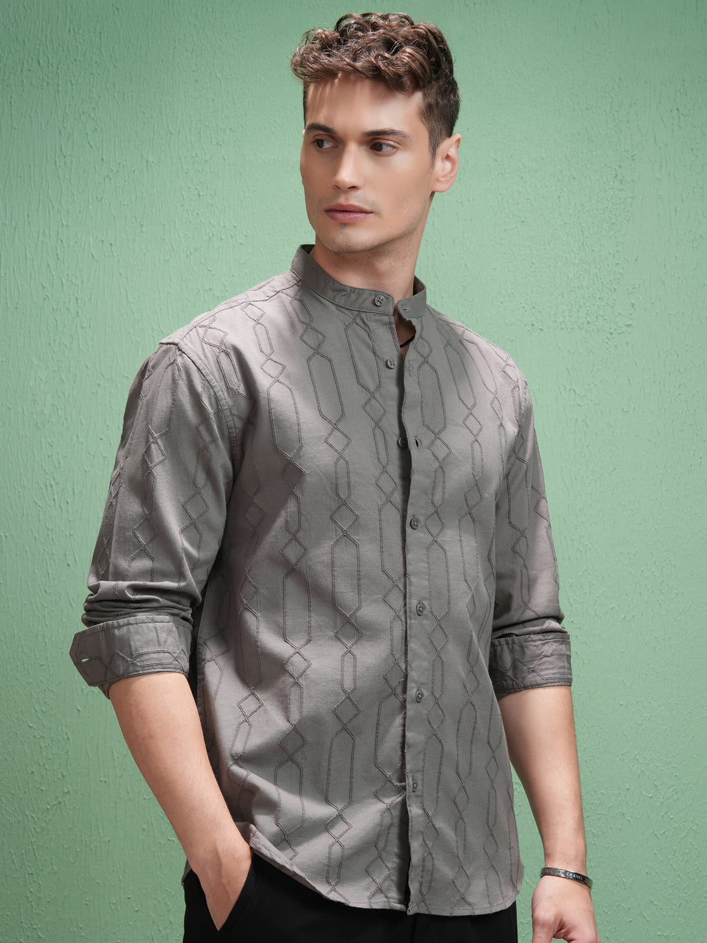 Highlander Men Grey Embroidered Relaxed Fit Casual Shirt - Grey - Image 6